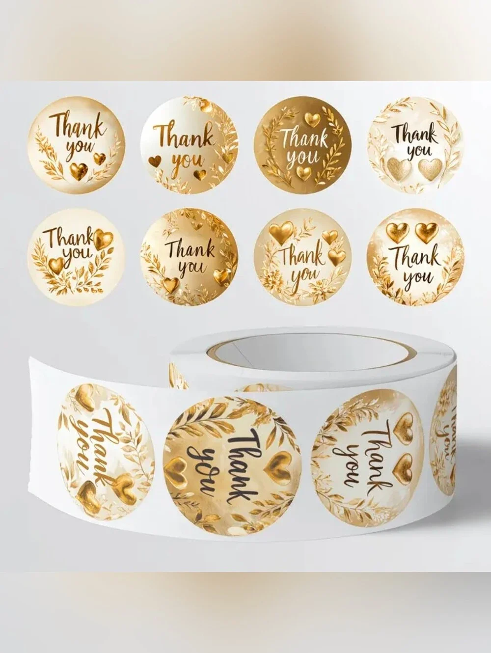 Gold 'Thank You' Round Sticker Roll, 500 Pcs.,NEW